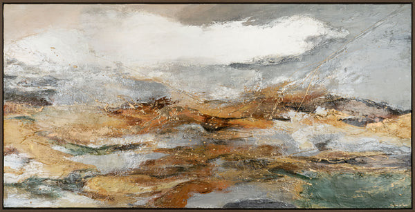 The painting "When the Wind Blows" is an abstract landscape in calm tones