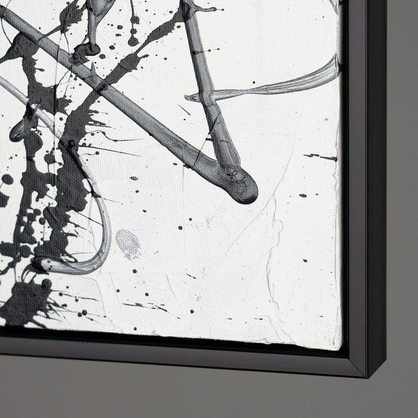 The painting "Chaos Control" is a monochrome abstraction in the style of action painting
