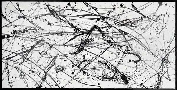 The painting "Chaos Control" is a monochrome abstraction in the style of action painting