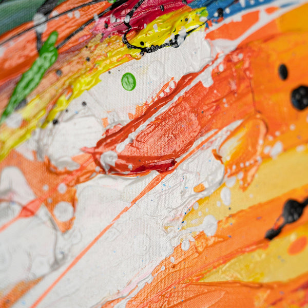 The painting "Butterfly Energy" is an explosion of color in motion