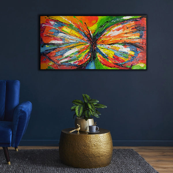 The painting "Butterfly Energy" is an explosion of color in motion