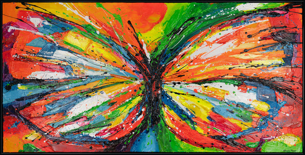 The painting "Butterfly Energy" is an explosion of color in motion