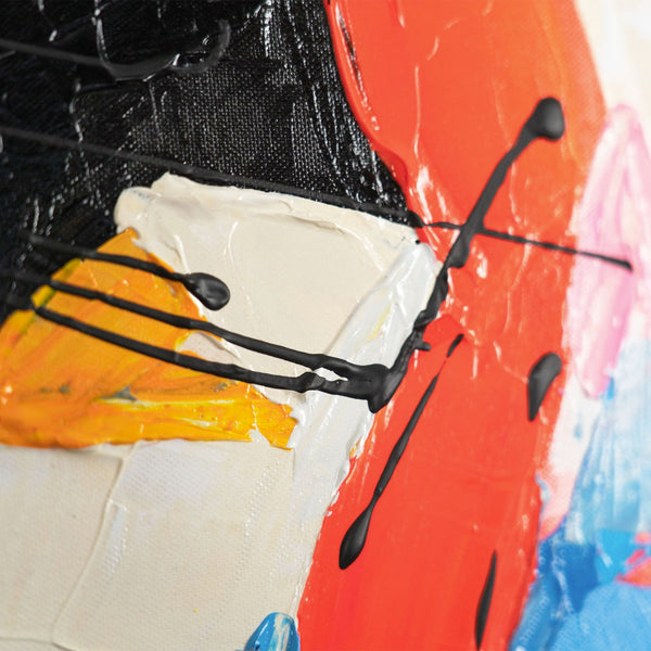 The painting "In the Rhythm of Chaos" is an explosive abstraction in bright colors