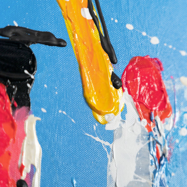 The painting "In the Rhythm of Chaos" is an explosive abstraction in bright colors