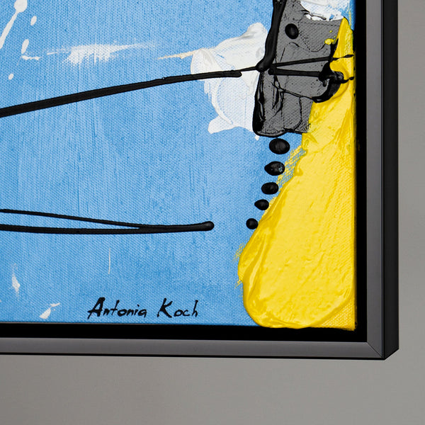 The painting "In the Rhythm of Chaos" is an explosive abstraction in bright colors