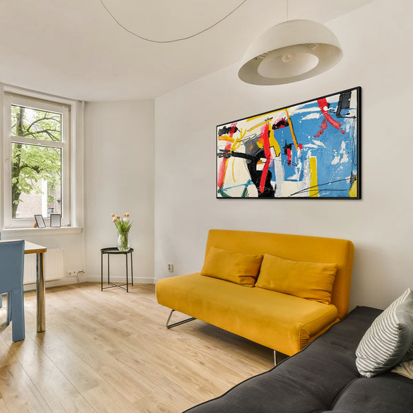 The painting "In the Rhythm of Chaos" is an explosive abstraction in bright colors
