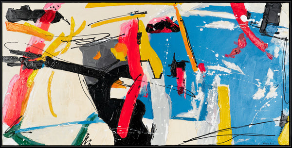 The painting "In the Rhythm of Chaos" is an explosive abstraction in bright colors