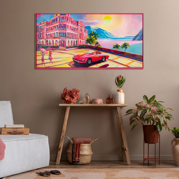 The painting "Morning on the Coast" is a bright plot in a retro style