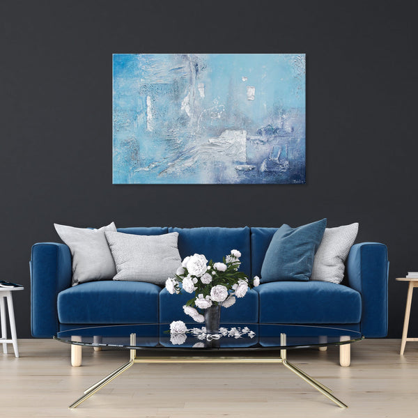 The painting "Azure" - textural depth with shades of sky and water