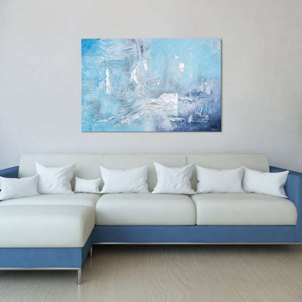The painting "Azure" - textural depth with shades of sky and water